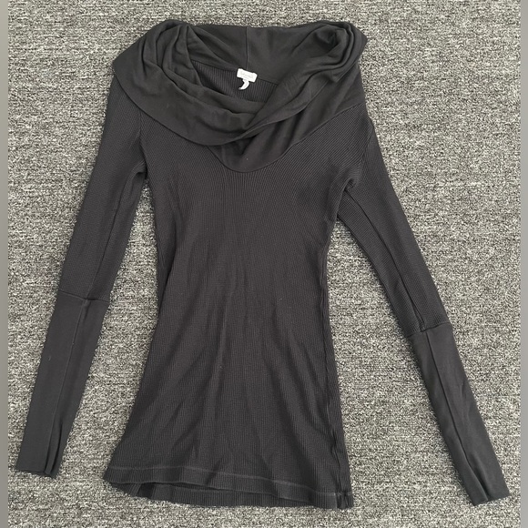 Splendid Black Thermal Cowl Neck Tunic Top Long Sleeve Cotton Blend - Picture 5 of 8